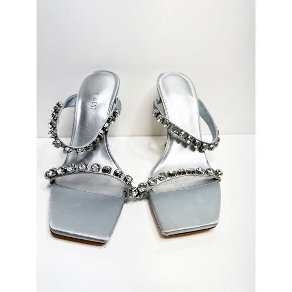 Nine‎ West Aria Dress Sandals Womens Size 9 Silver Studded Straps Square Toe - Picture 6 of 12
